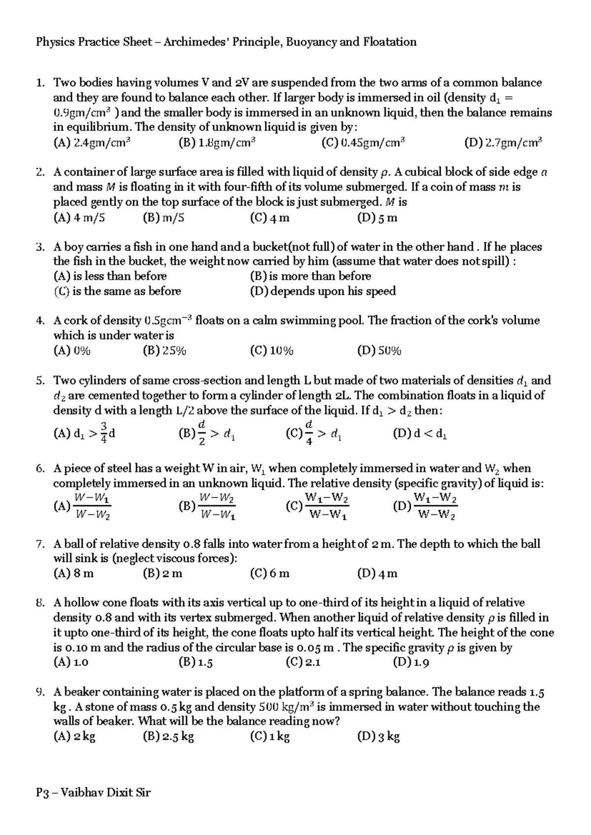 Fluid Mechanics Questions and Answers: Concepts and Problems - Studocu