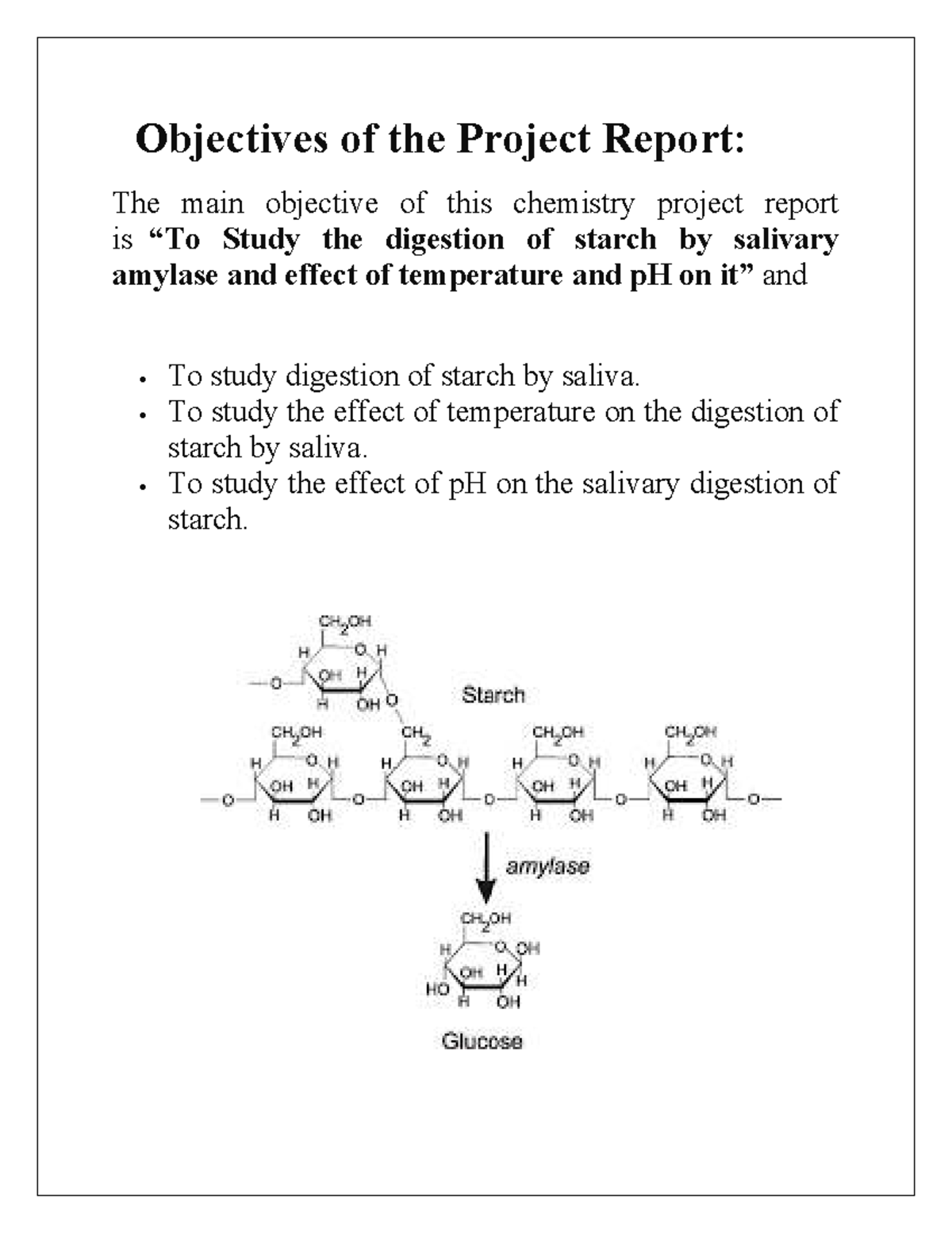 Che 1 Project: Effects of Temperature & pH on Starch Digestion - Studocu