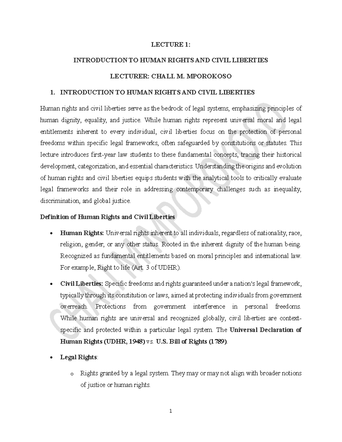 Intro to Human Rights & Civil Liberties: Lecture 1 (Law 101) - Studocu