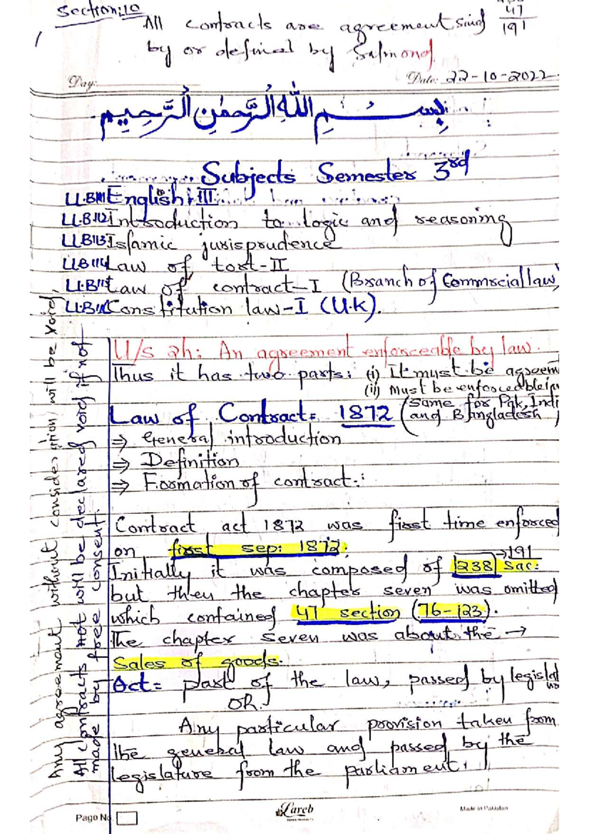 Contract Act 1872: Key Notes on Agreements and Enforceability - Studocu