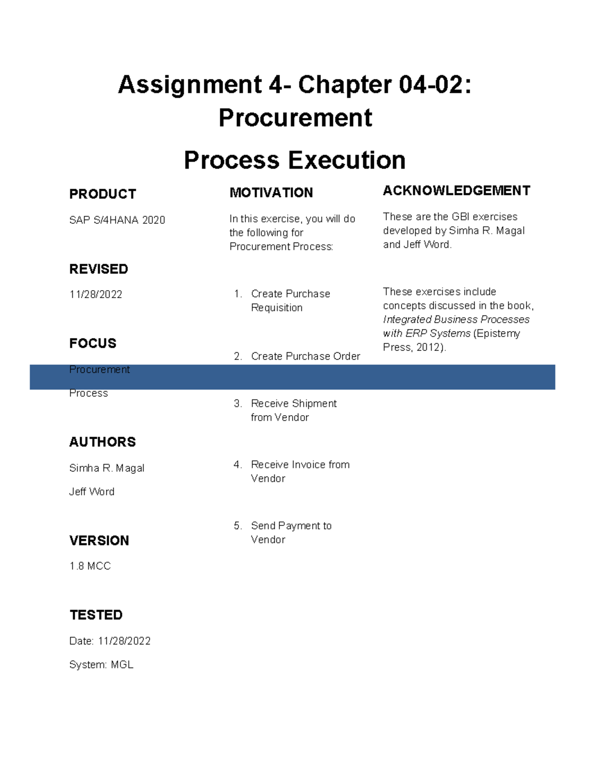 Assignment 4 - Ch. 04-02: Procurement Process Overview and Steps - Studocu