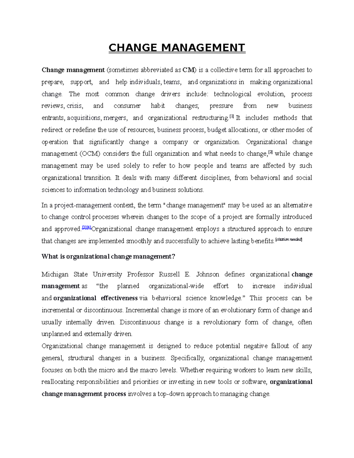 Change Management (CM) - Comprehensive Lecture Notes 2 - Studocu