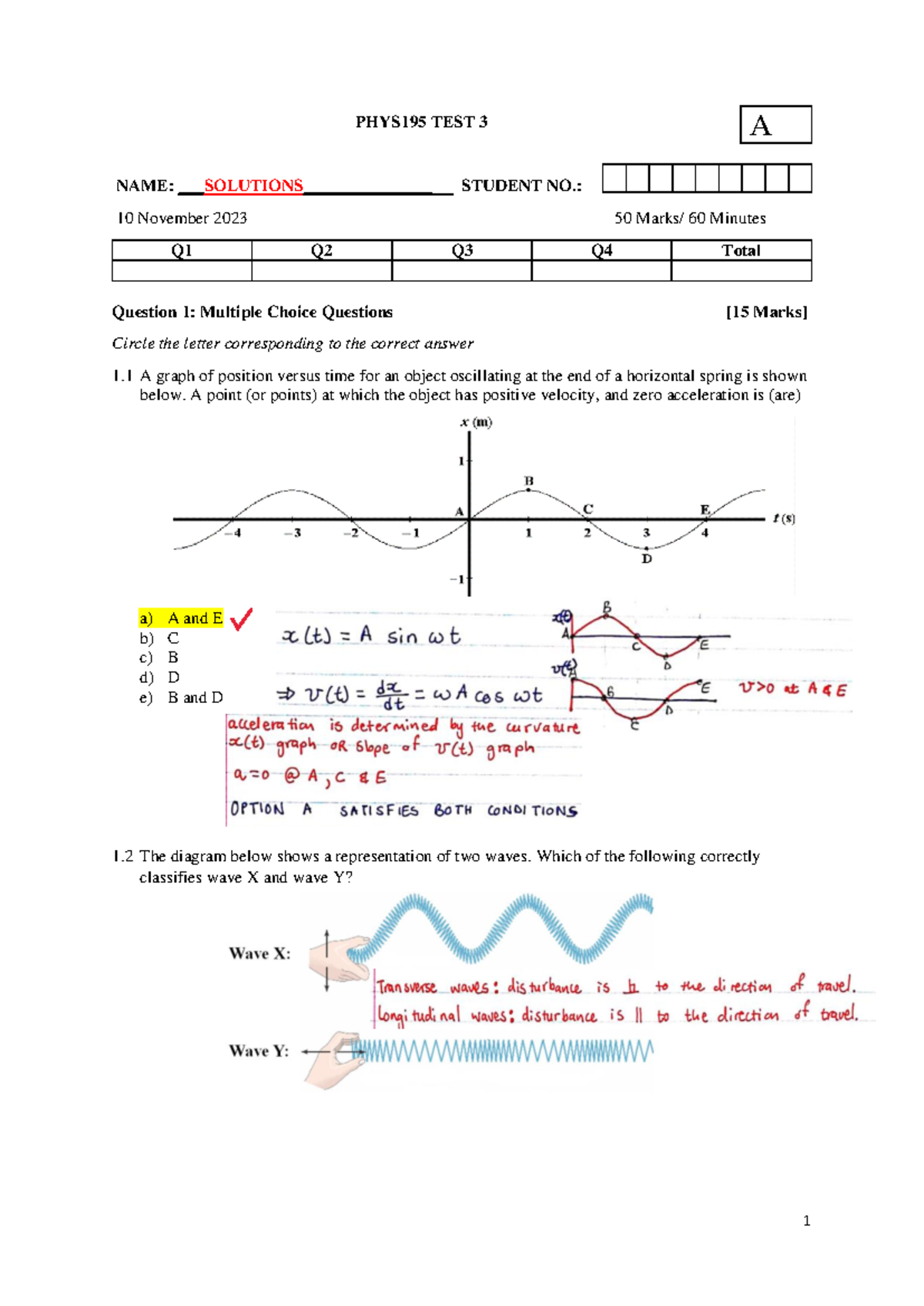 PHYS195 SEM 2 TEST 3 Solutions Overview and Explanations - Studocu