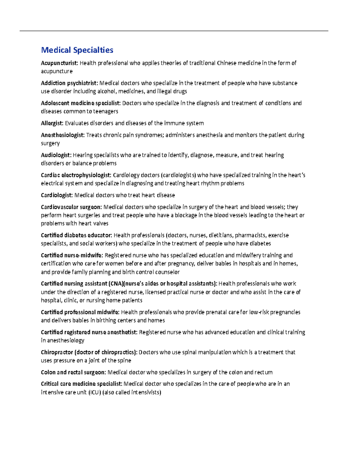 Lesson 2 - 1: Overview of Medical Specialties (03222022) - Studocu