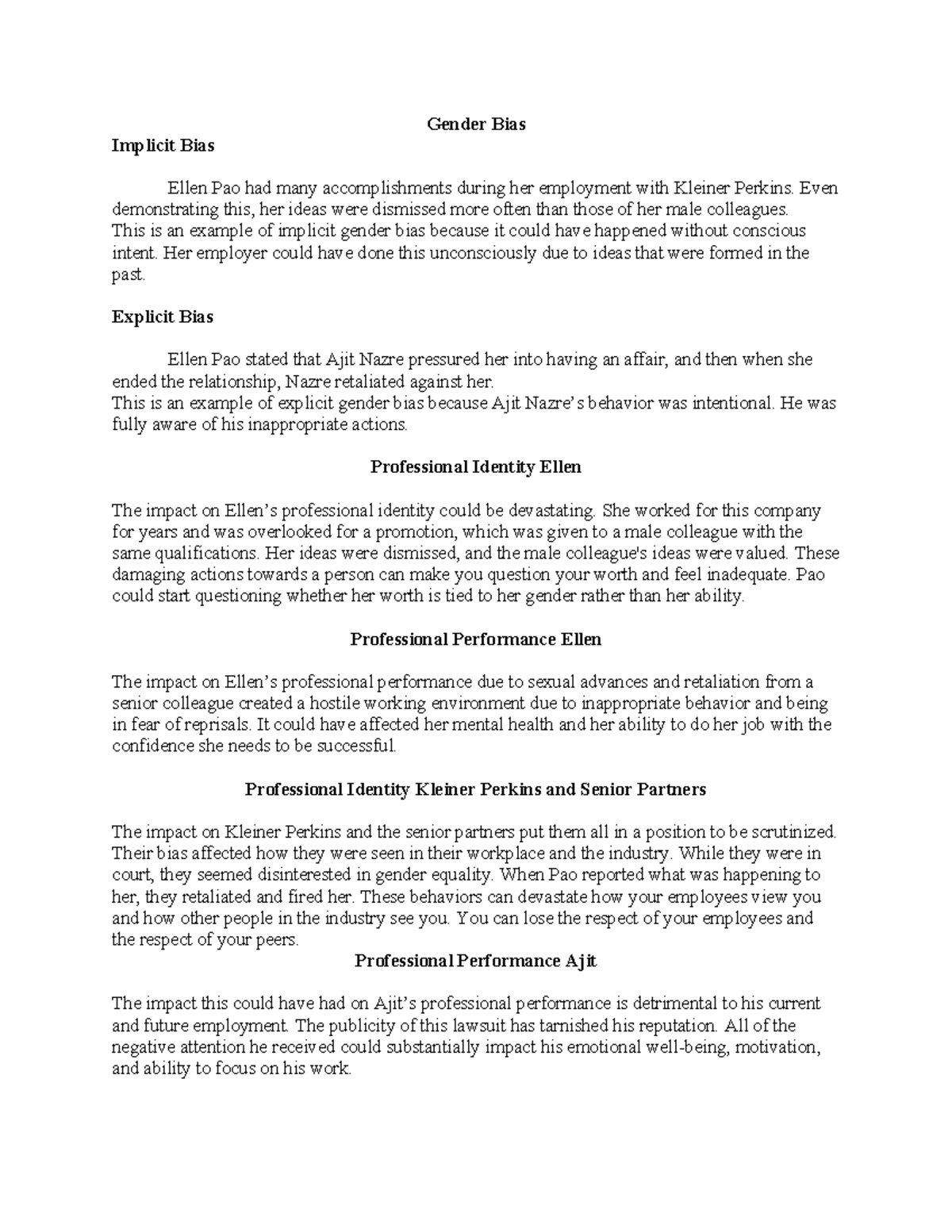Cultural Awareness and Ethics: Gender Bias Case Study Analysis BB - Studocu