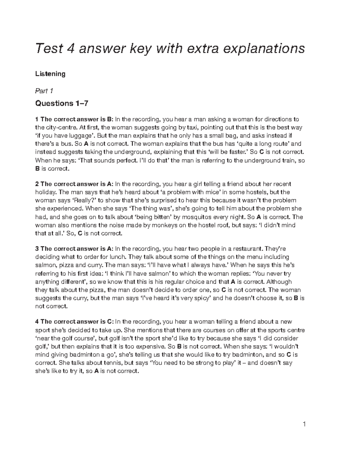 Test 4 Answer Key - Listening Section with Detailed Explanations - Studocu