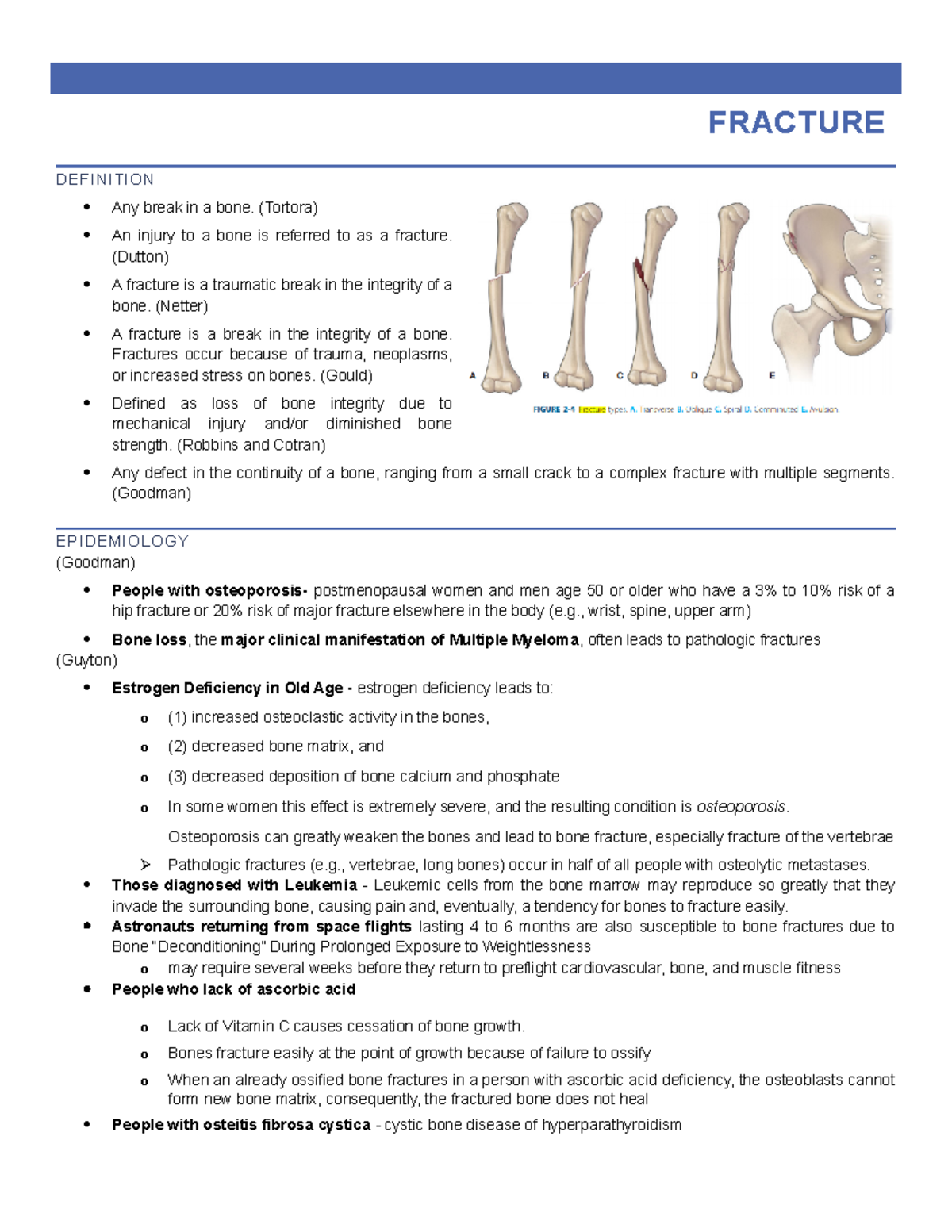 Fracture Medical Overview: Definitions, Epidemiology & Etiology - Studocu