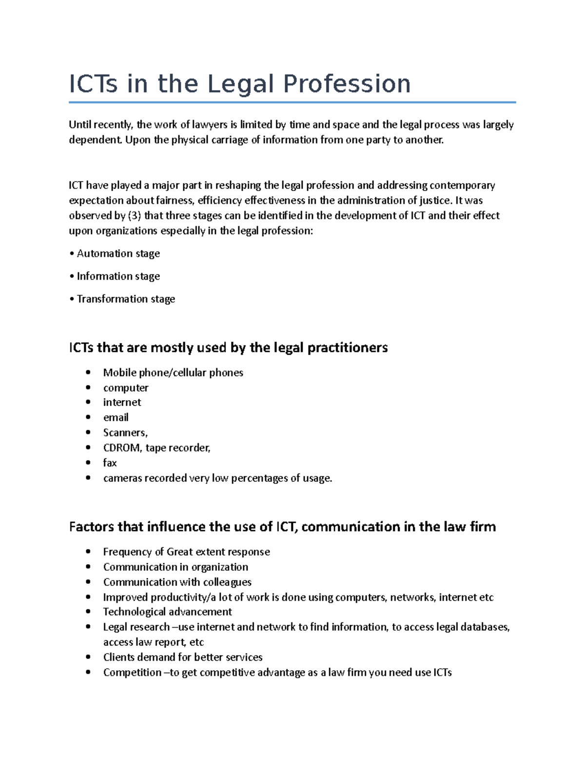 computer apllications - ICTs in the Legal Profession Until recently ...