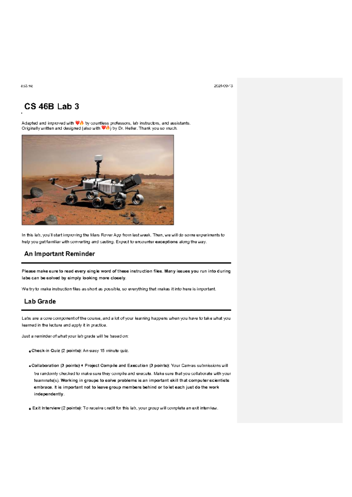 Lab 3 - CS 46B Java Rover App Enhancements and Debugging Techniques ...