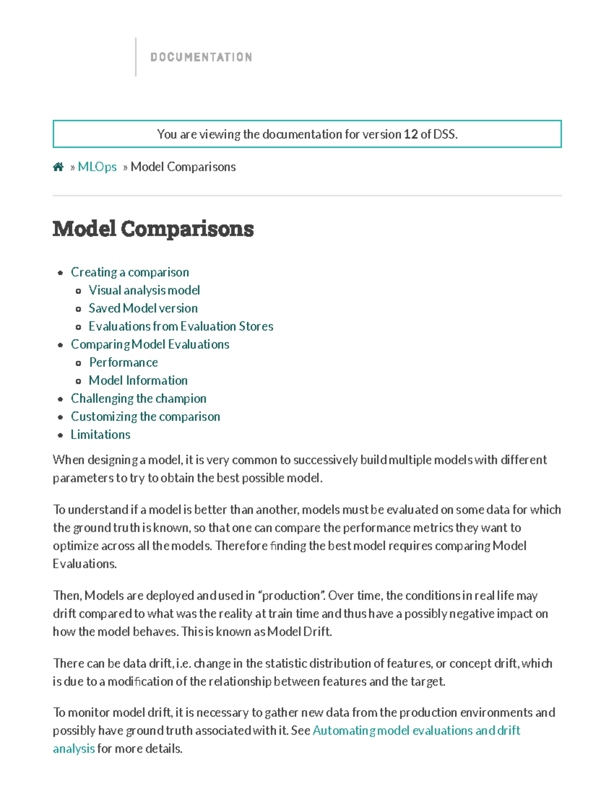 Model Comparisons: Insights from Dataiku DSS 12 Documentation - Studocu