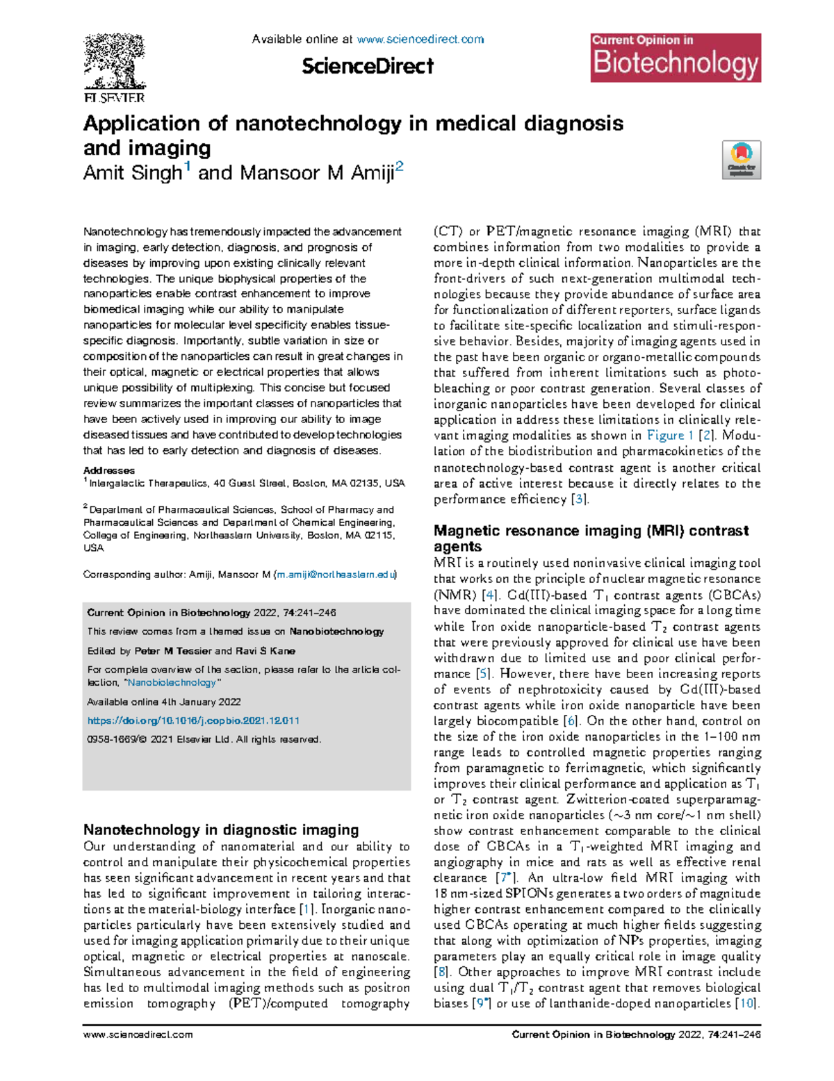 Application of Nanotechnology in Medical Diagnosis and Imaging (BIO ...