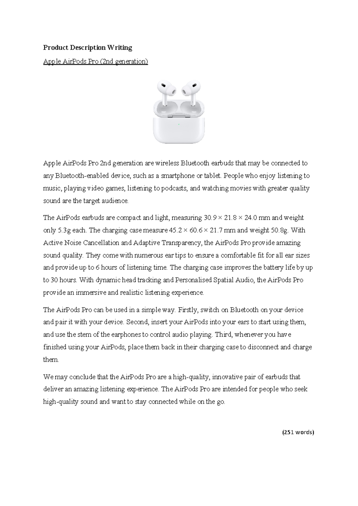Essay Product Description of Apple AirPods Pro (2nd Gen) - Studocu
