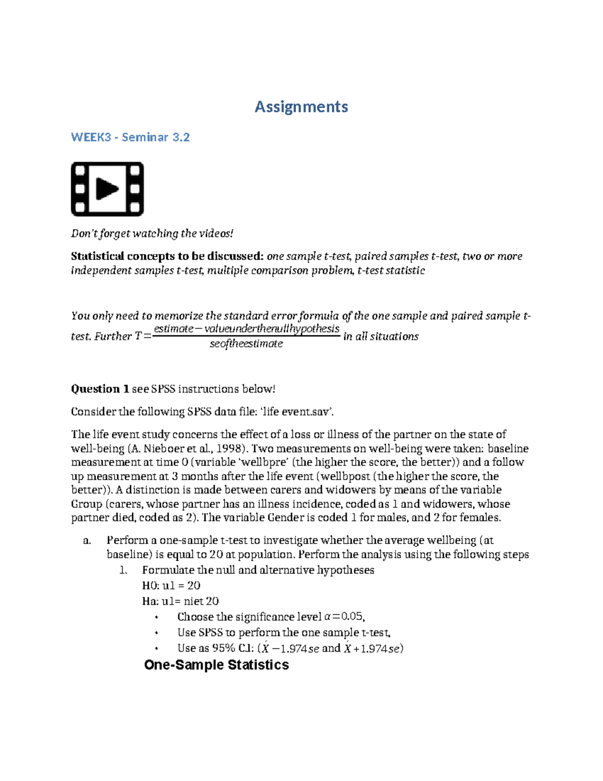 Statistical Analysis Techniques: Seminar 3 Guide for SPSS Tasks ...