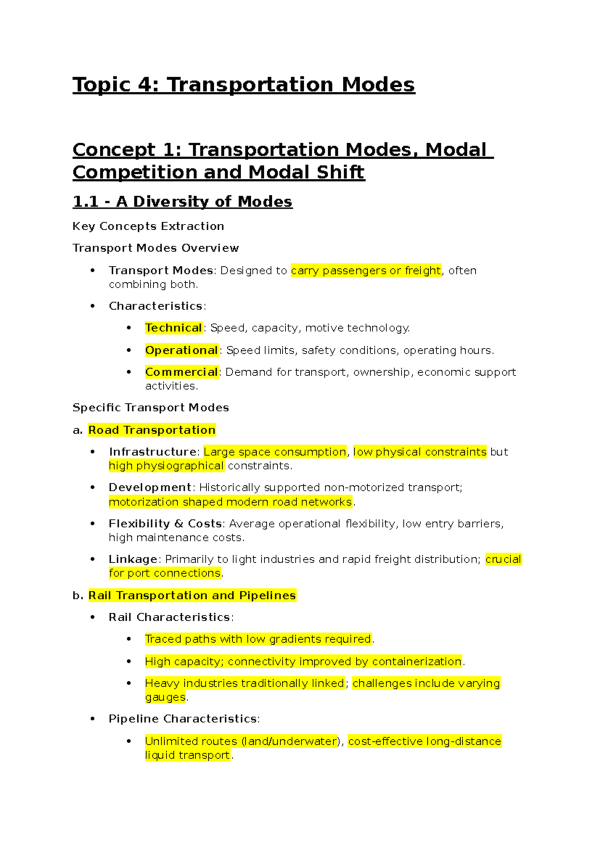 Topic 4 Notes - Summary on Transport Modes in Logistics Systems - Studocu