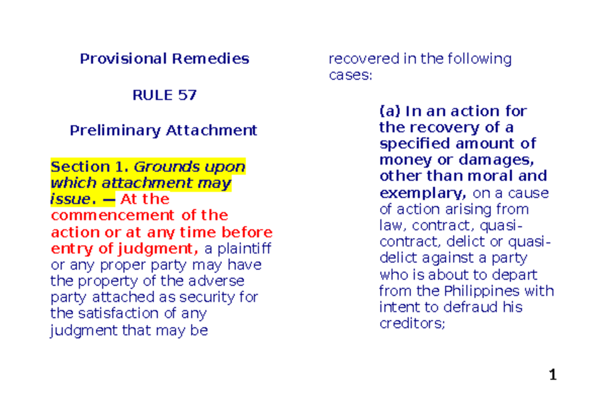 Provisional Remedies (RULE 57) - Key Provisions and Guidelines - Studocu