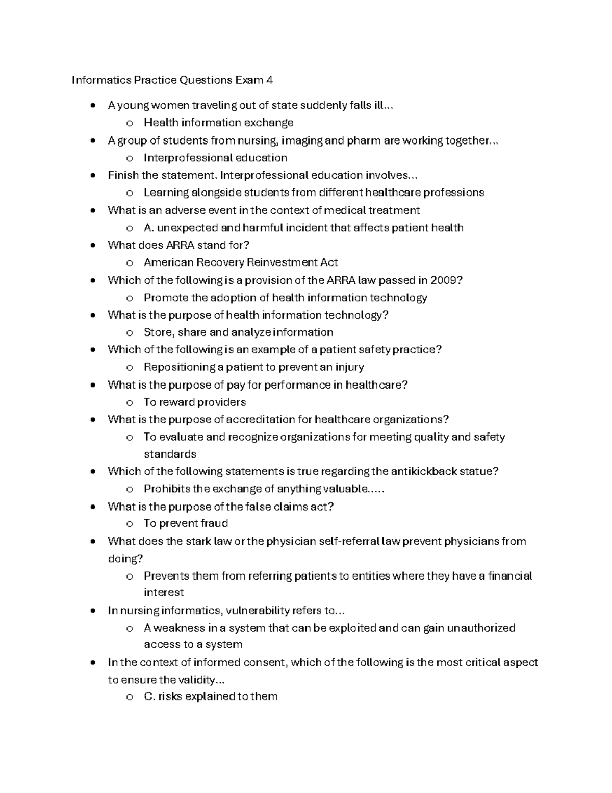 Informatics Exam 4 Questions Review - Informatics Practice Questions ...