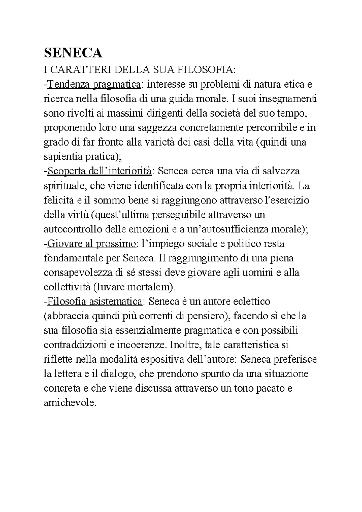 SENECA: Caratteristiche della sua Filosofia e Insegnamenti Etici - Studocu