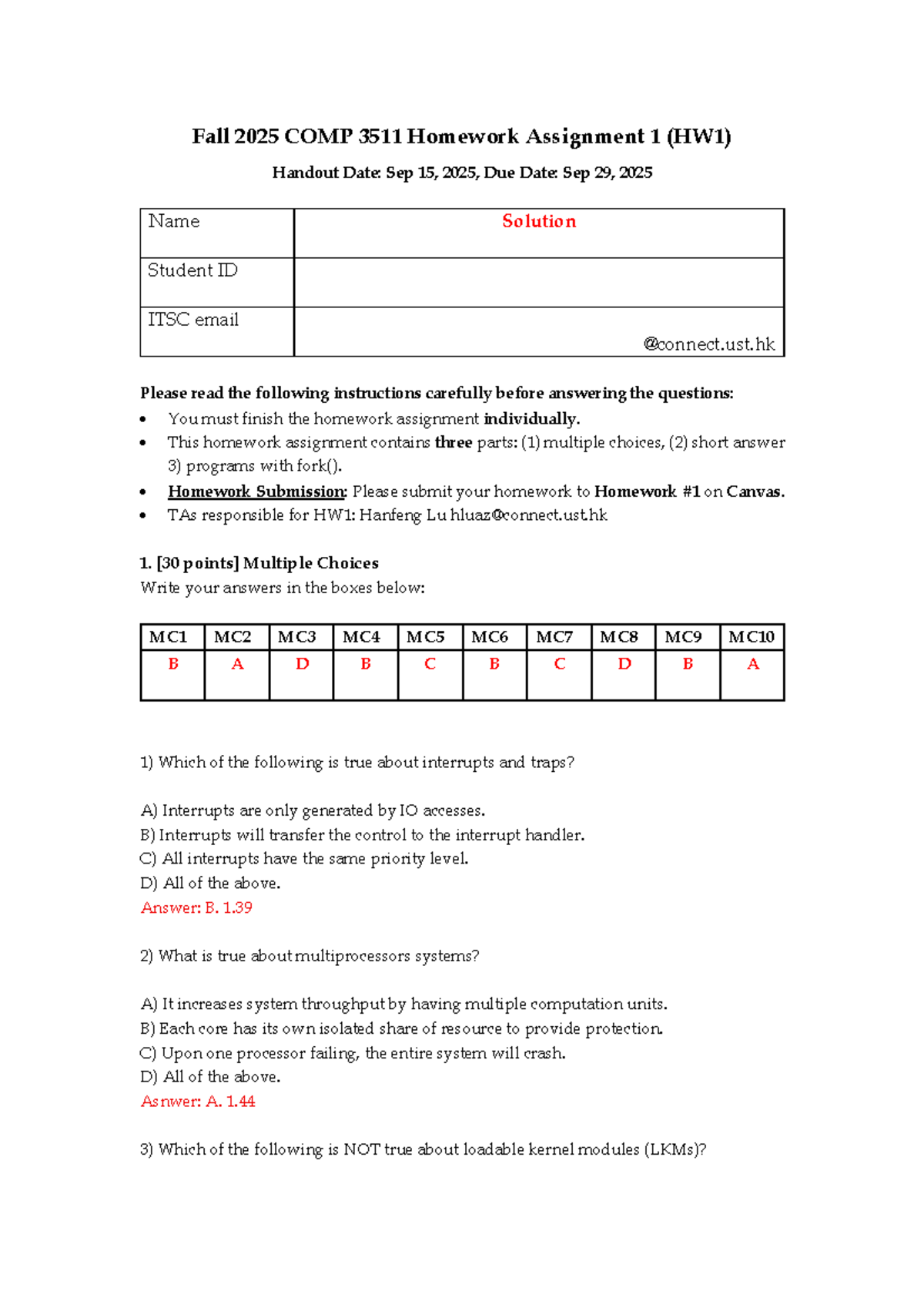 Comp 3511 F2025 Homework 1 Solutions and Instructions - Studocu