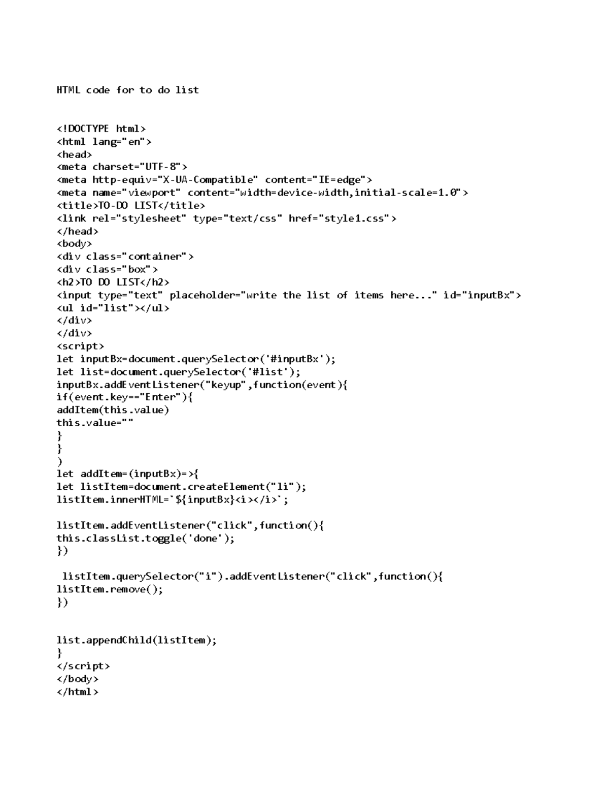 Assignment 4 - HTML code for to do list - Studocu