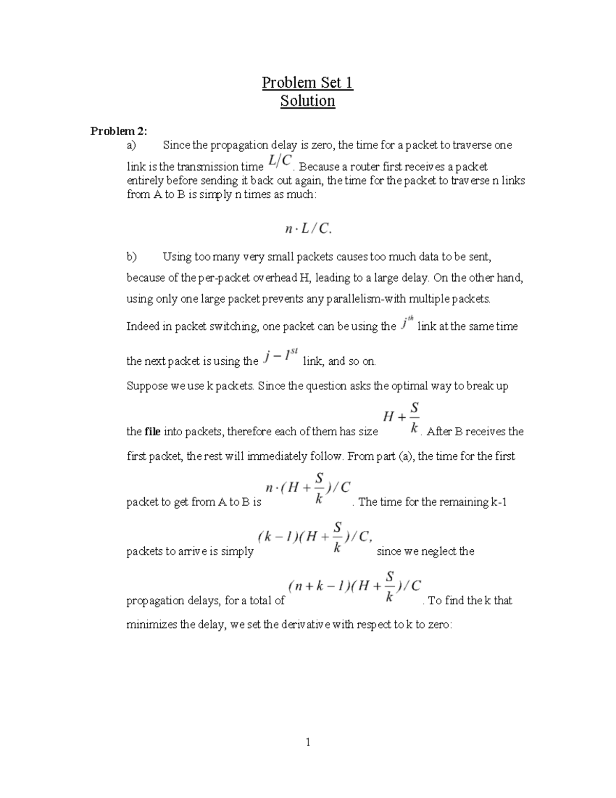 Problem Set 1 Solutions: Packet Switching & Circuit Switching Analysis ...