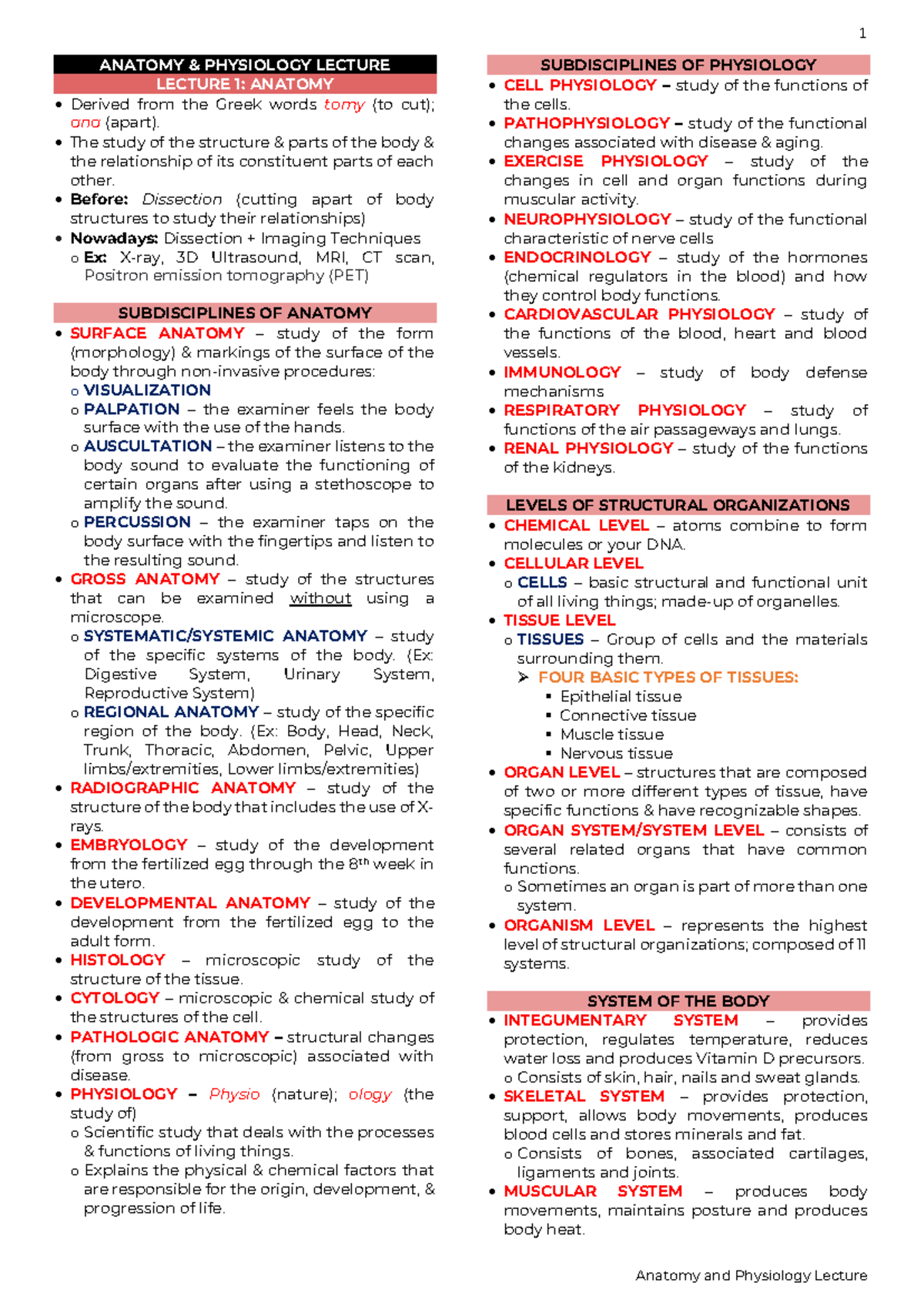 Anatomy and Physiology Lecture Notes (Complete) - 1-APH101 - Studocu