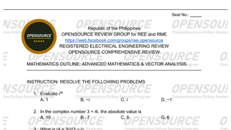 REE RME Comprehensive Review: Advanced Math Problems - Studocu