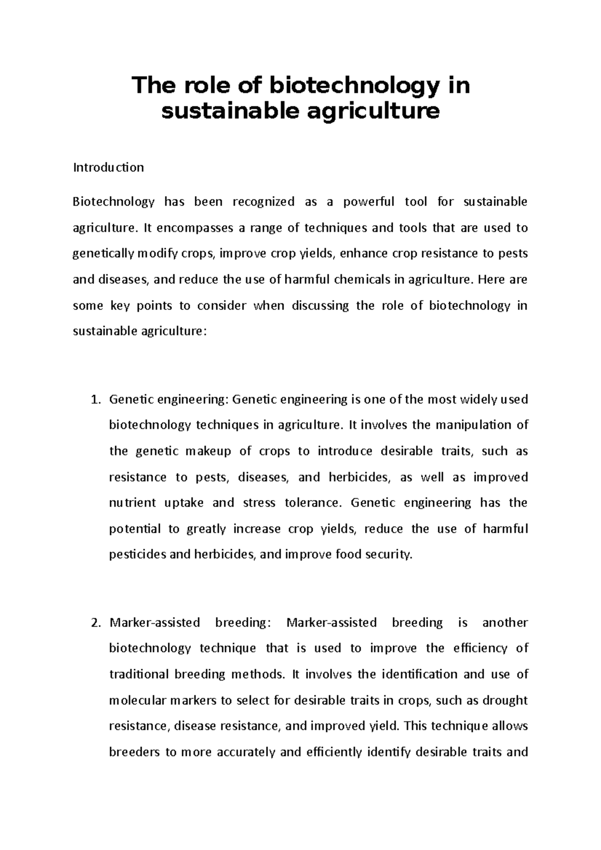 The role of biotechnology in sustainable agriculture - The role of ...