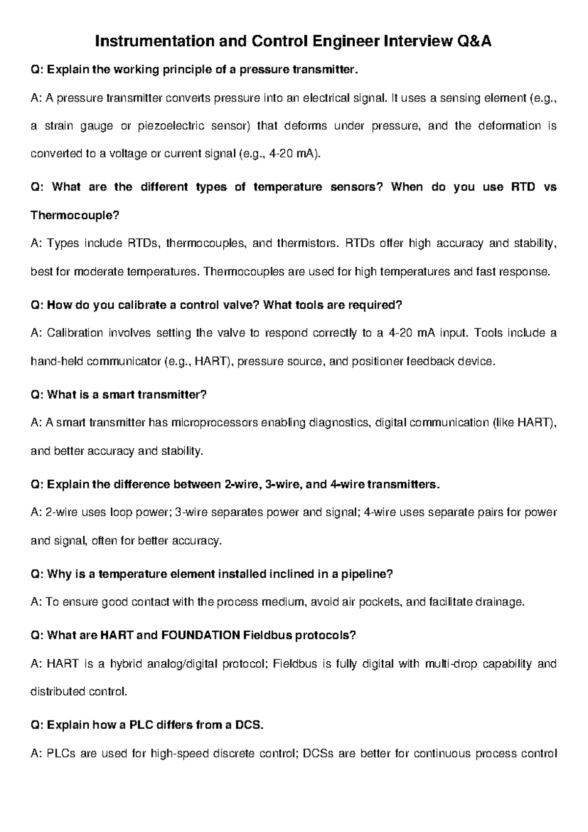 Instrumentation Engineer Interview Q&A: Key Concepts and Principles ...
