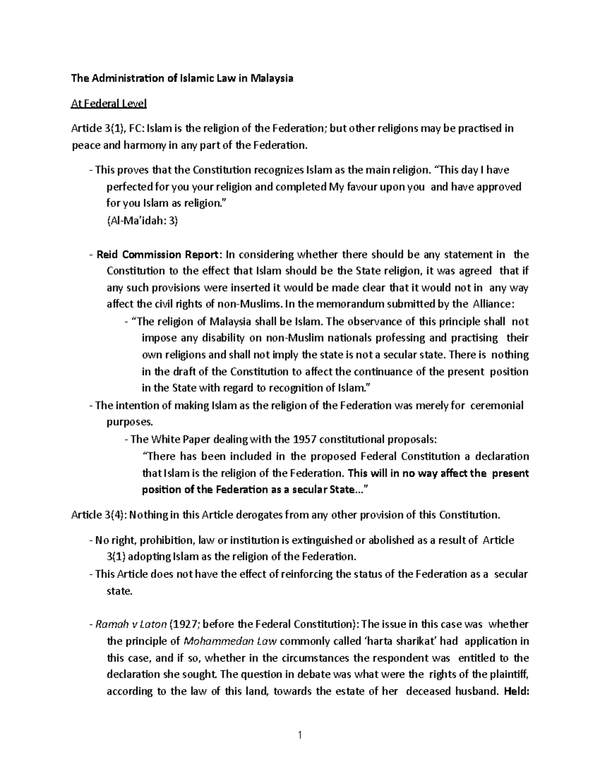 The Administration of Islamic Law in Malaysia: Constitutional Framework ...