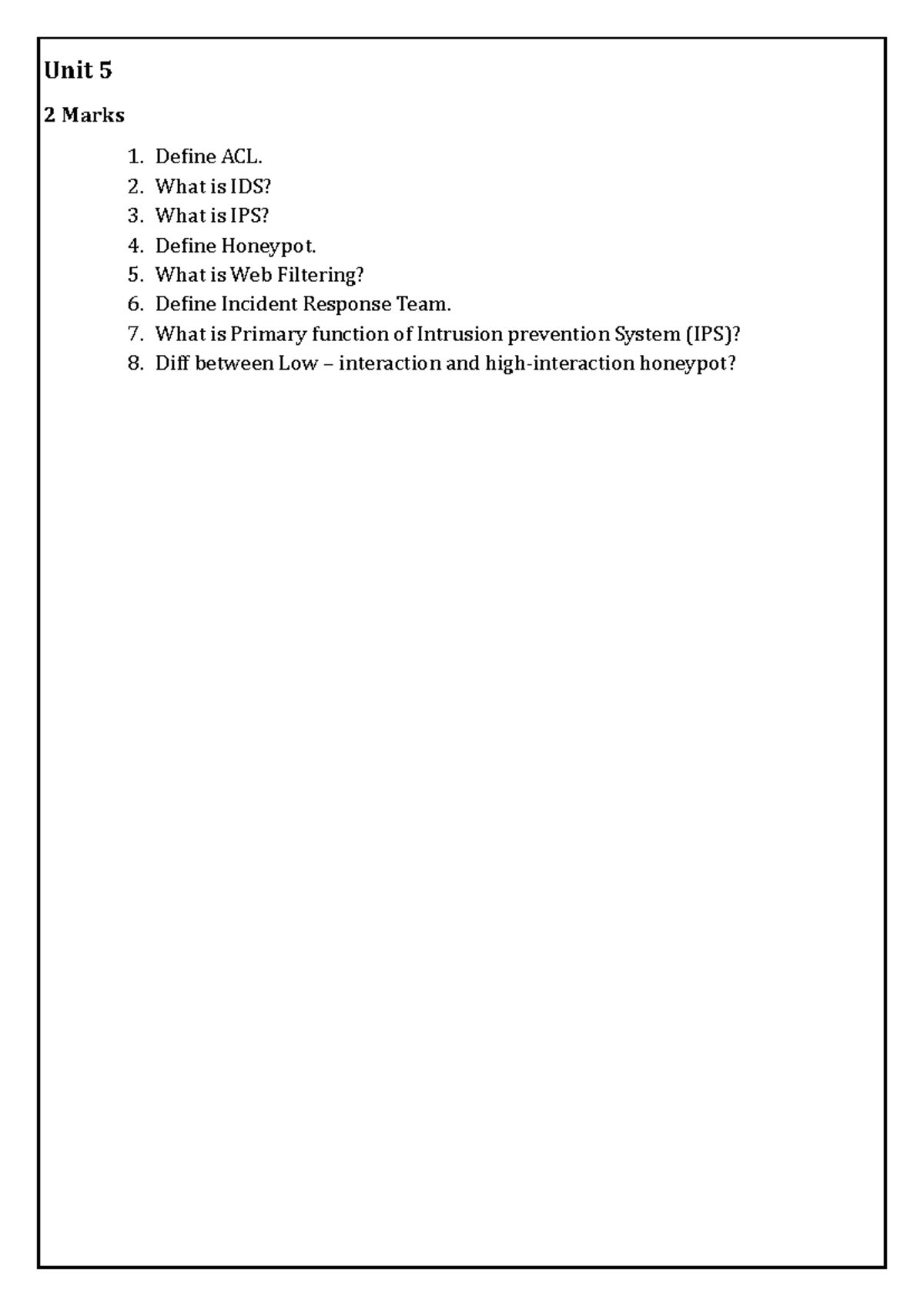 EH Unit 5 Notes: ACL, IDS, IPS, Honeypots & Firewall Configurations ...