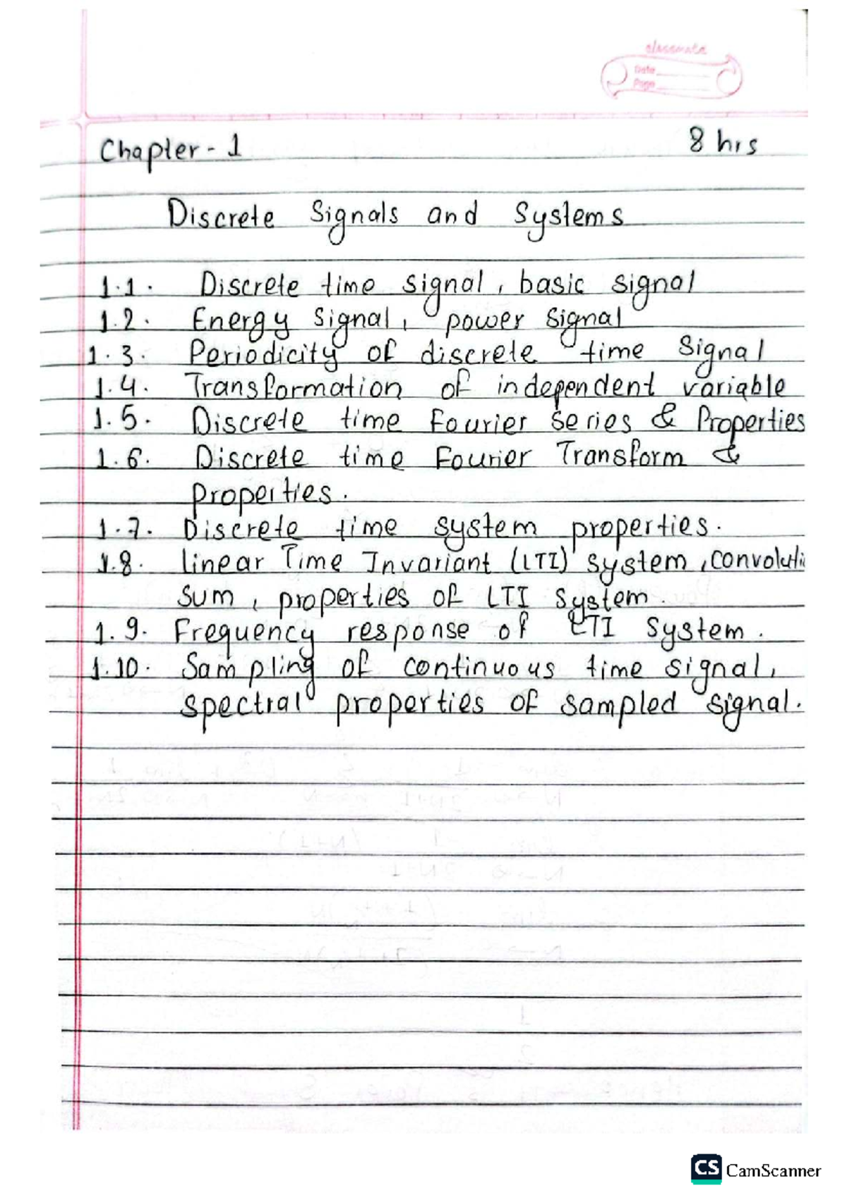 CS Discrete Signals and Systems Lecture Notes: Chapter 1 Overview - Studocu
