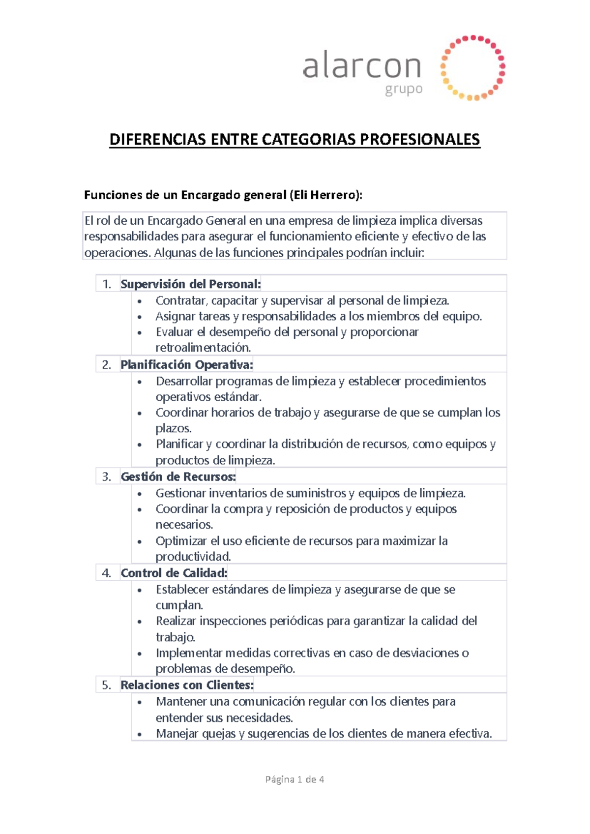 Diferencias de Funciones: Supervisor vs Encargado en Limpieza - Studocu