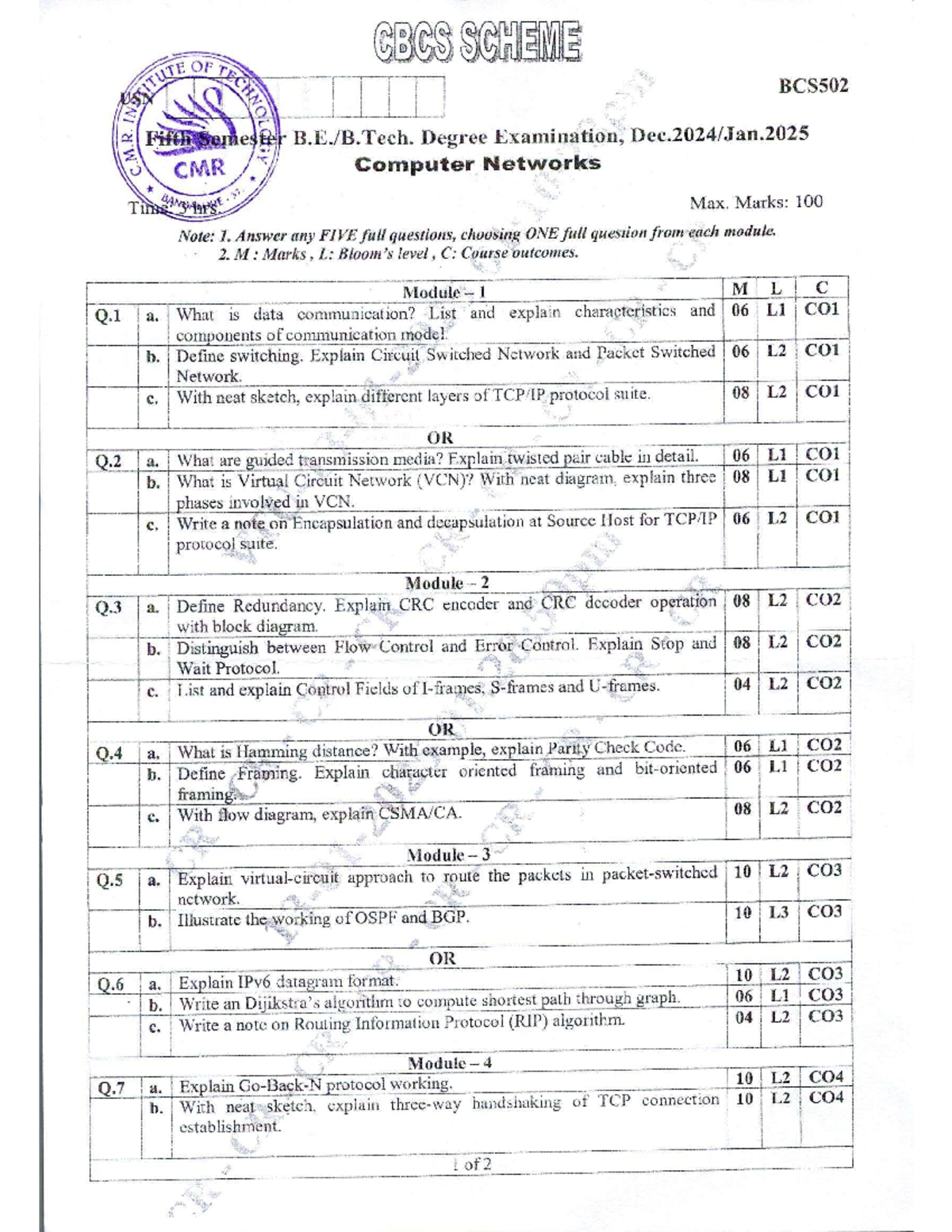 SEE BCS502QP 2024-25 - Computer Networks Question Bank - Studocu