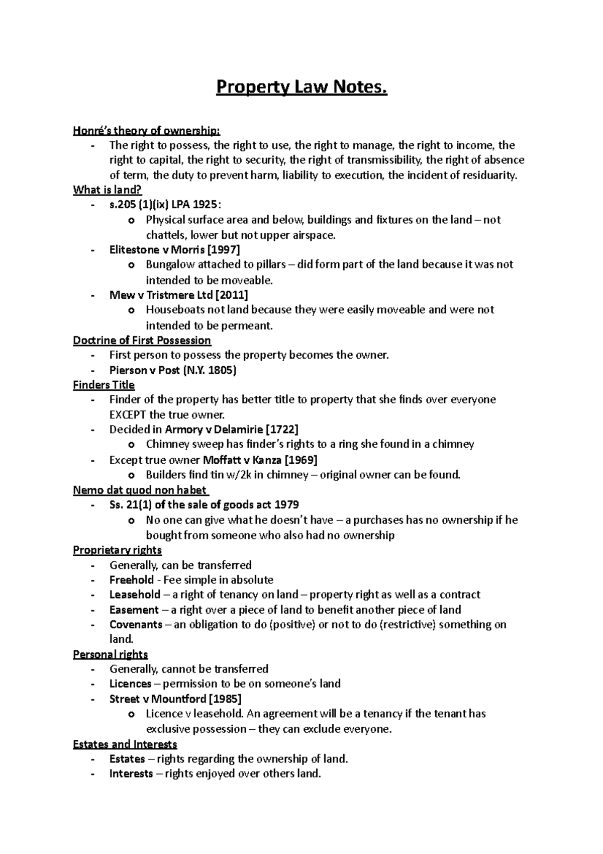 Land Law Notes: Simplified Guide to Property Rights and Concepts - Studocu