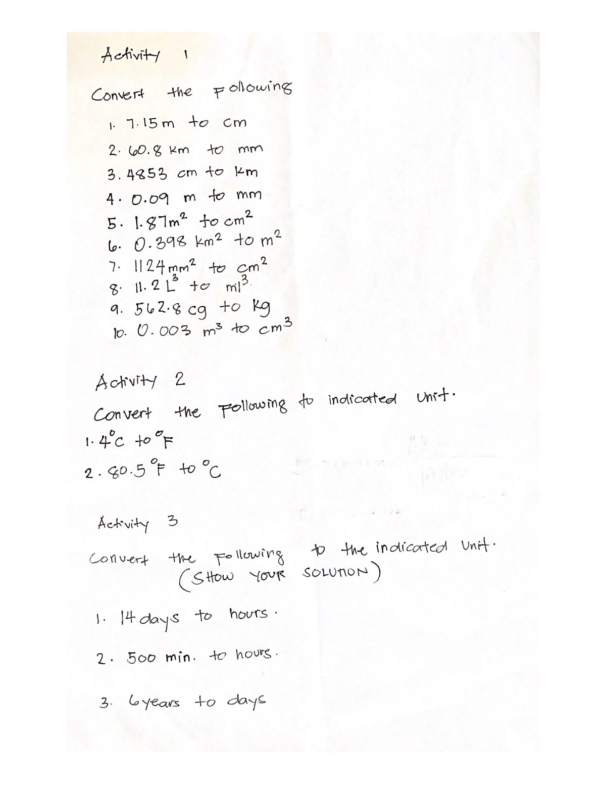 Math Activity 2: Unit Conversion Notes & Solutions - Studocu