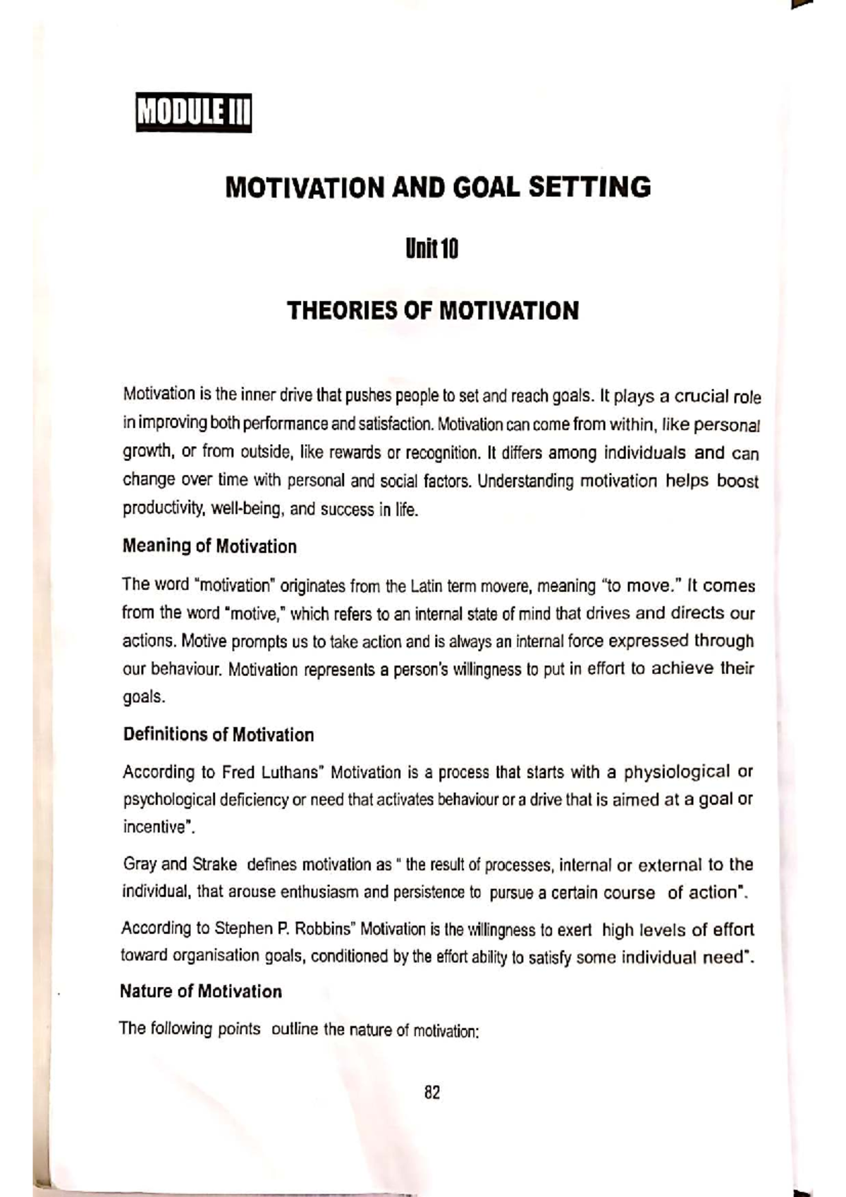 MODULE 3: MOTIVATION AND GOAL SETTING - THEORIES OF MOTIVATION - Studocu