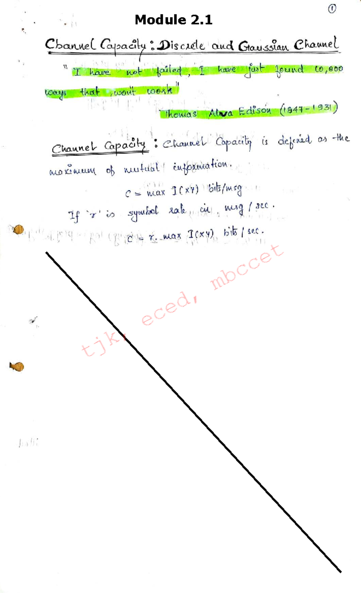 M2 - ITC Channel Capacity and Mutual Information Analysis - Studocu