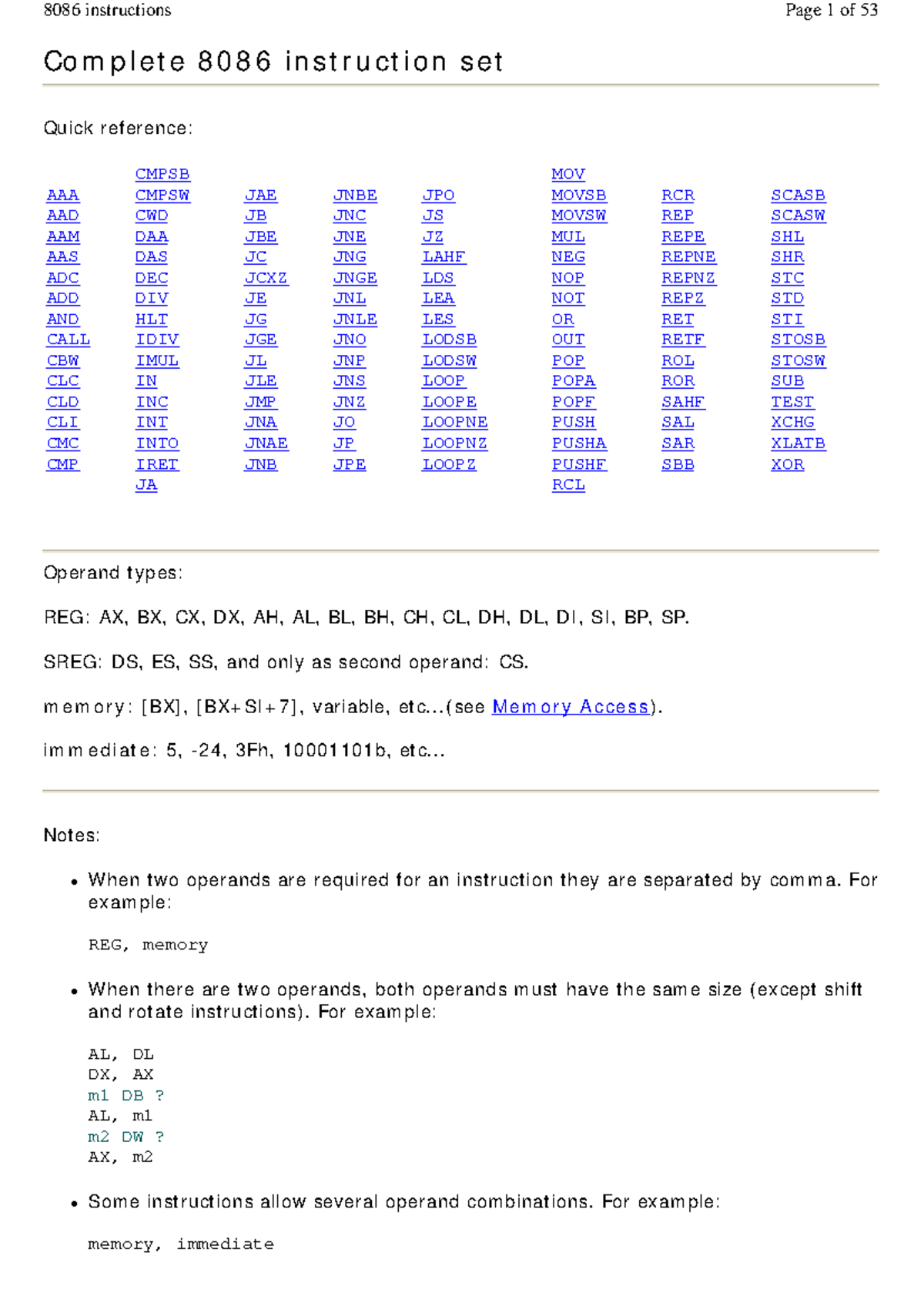 8086 Instruction SET - Practical based - Complete 8086 instruction set ...
