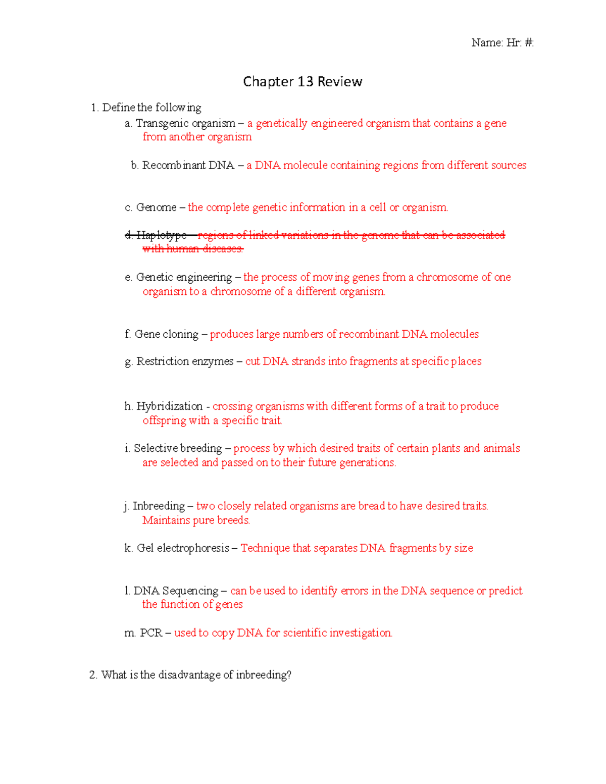 Biology 101: Chapter 13 Review Answers on Genetic Engineering - Studocu