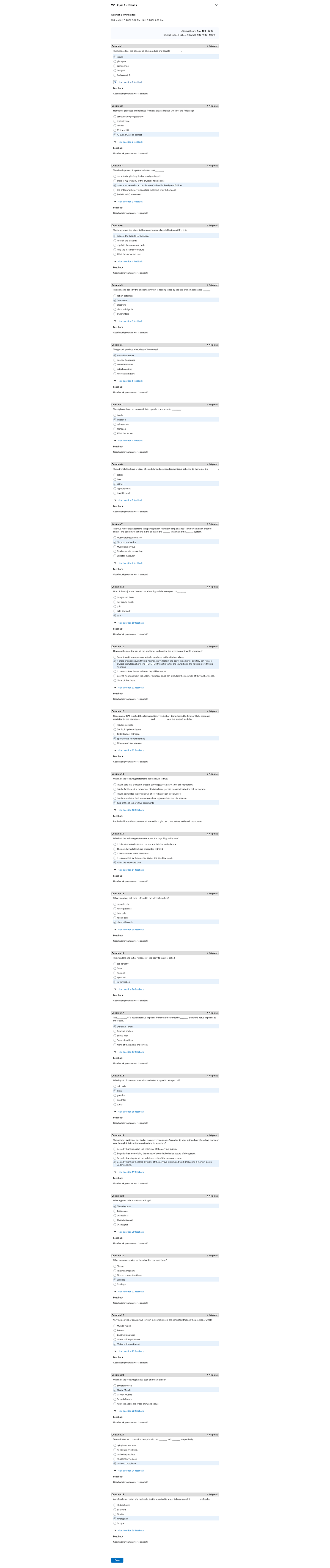 Anatomy & Physiology AP101 Quiz 1 Results Report - Studocu
