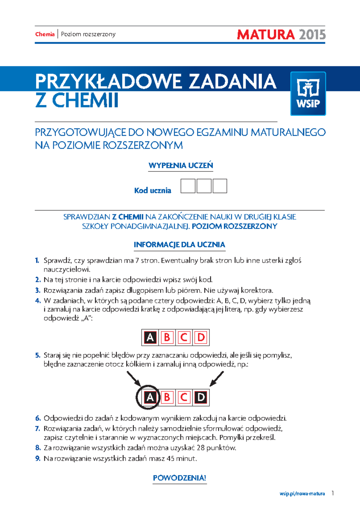 Sprawdzian-po-kl - Sprawdzian - MATURA 2015 WYPEŁNIA UCZEŃ Kod ucznia