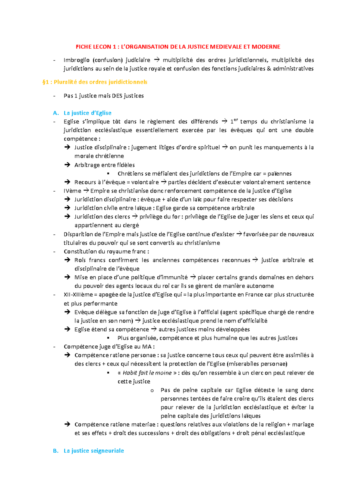 FICHE LECON 1 : DE LA JUSTICE MEDIEVALE A MODERNE - Analyse Juridique ...