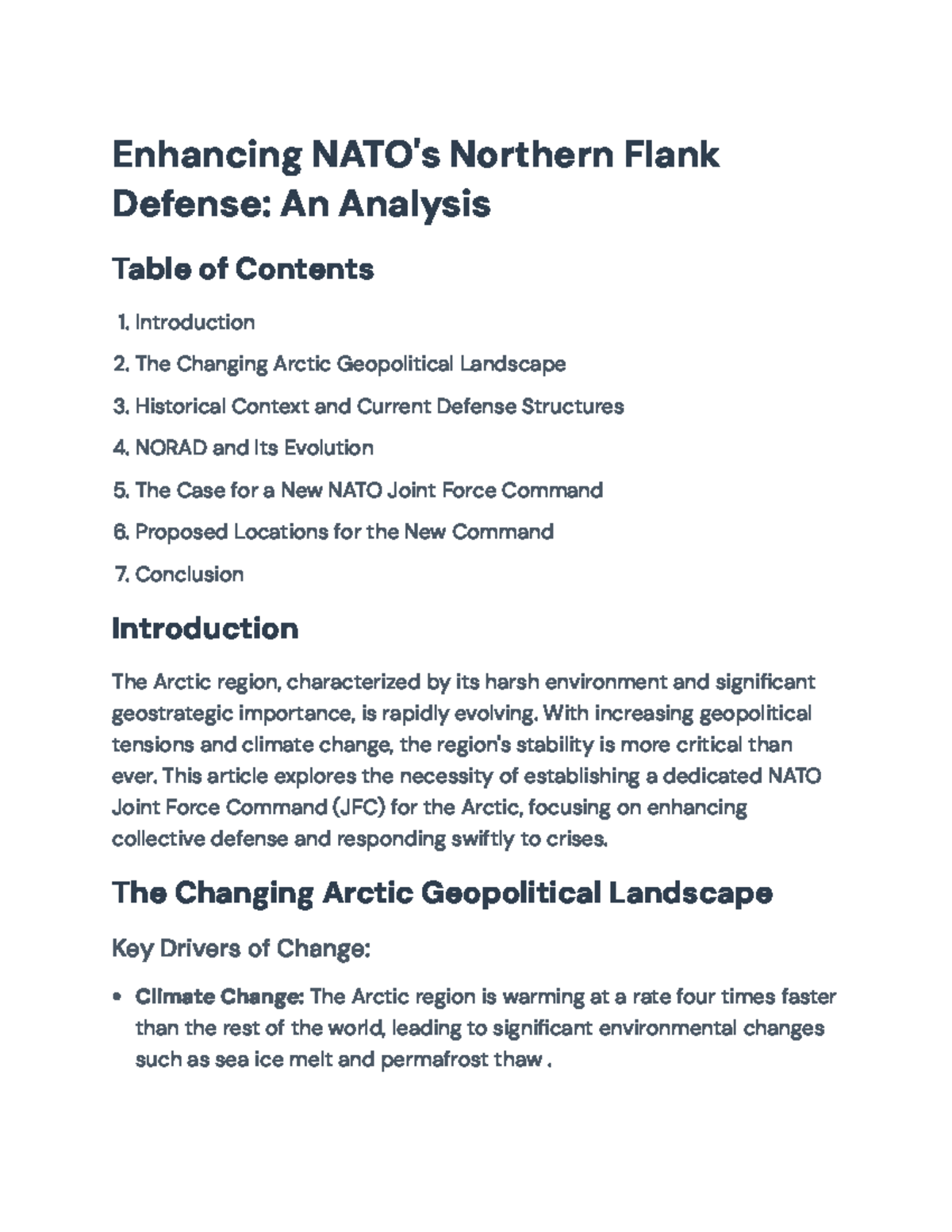 Enhancing NATO's Northern Flank: Arctic Defense Strategies and ...