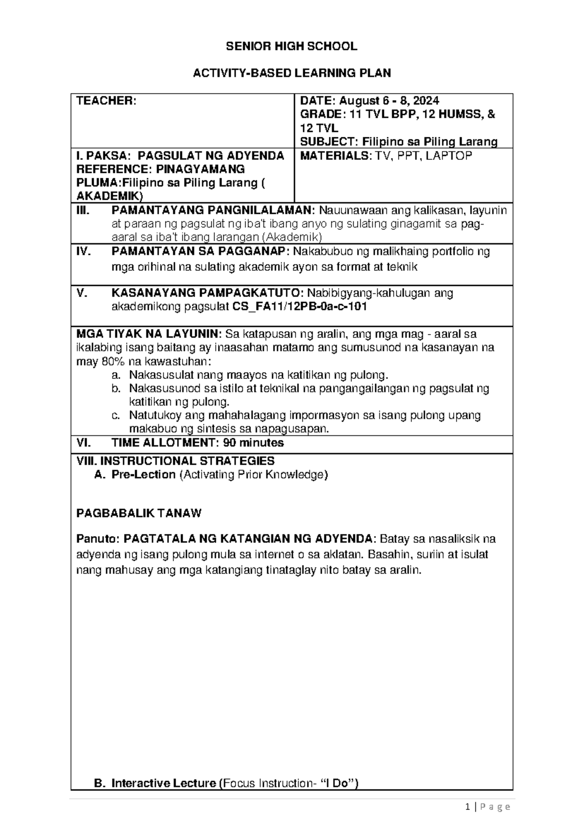 ABLP- Katitikan - SENIOR HIGH SCHOOL ACTIVITY-BASED LEARNING PLAN ...