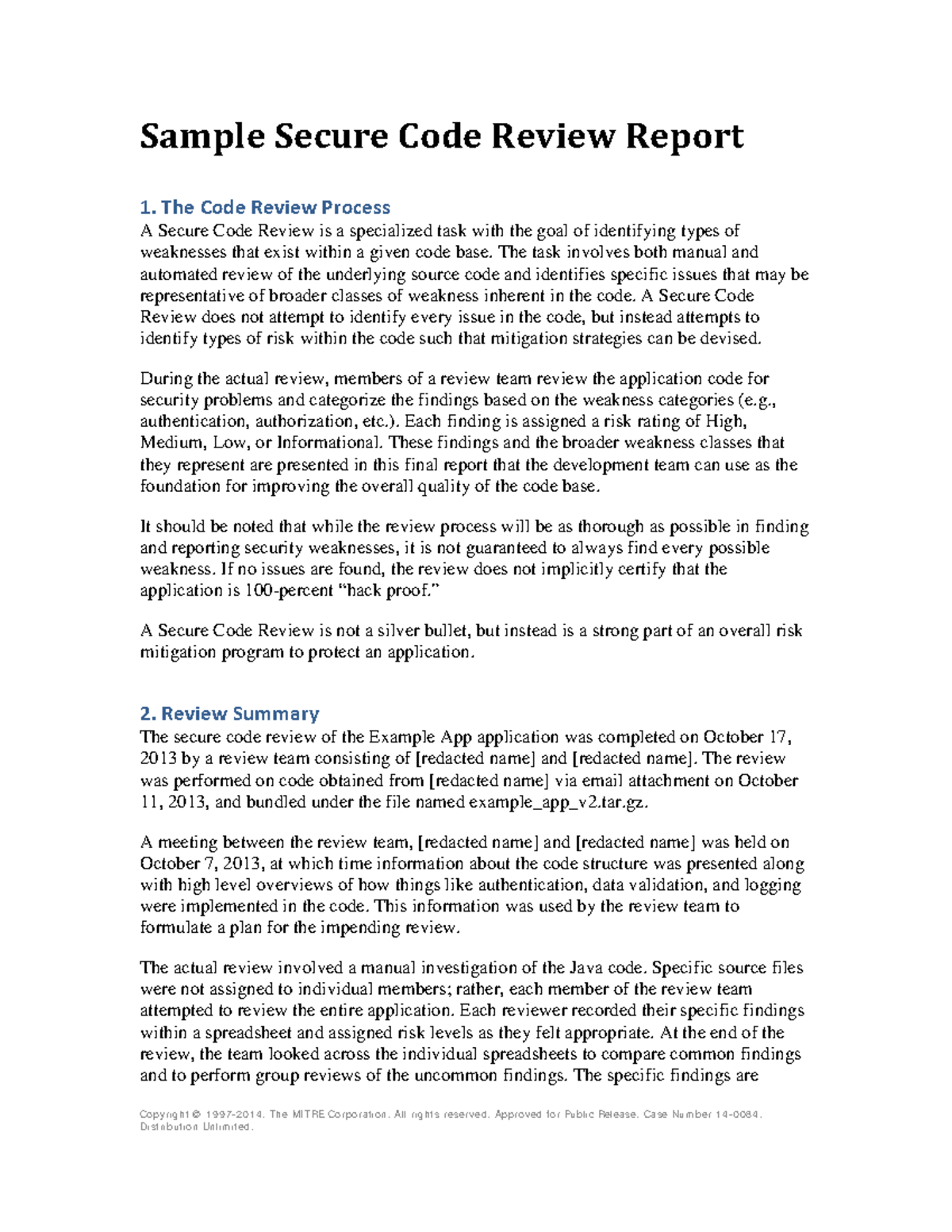 Secure Code Review Report Sample: Findings & Recommendations - Studocu