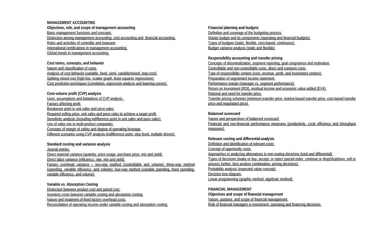 MANAGEMENT ACCOUNTING & FINANCIAL MANAGEMENT STUDY GUIDE - Studocu