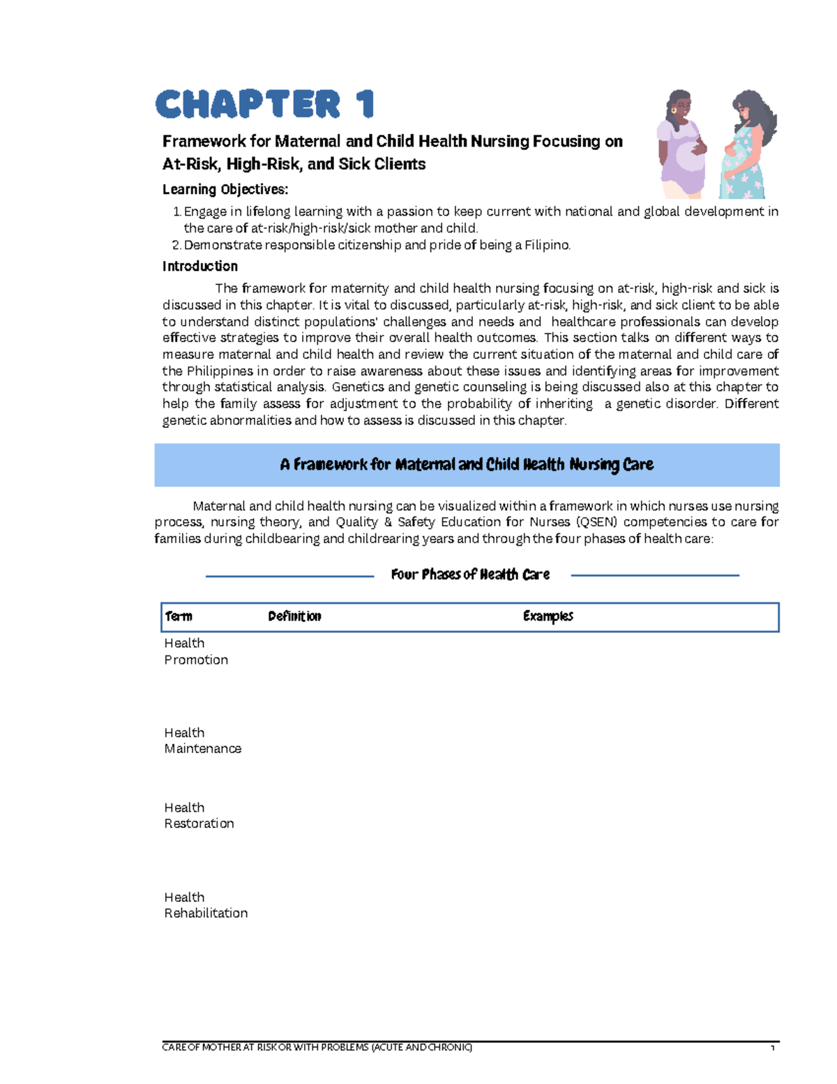 CHAPTER 1 Framework for Maternal and Child Health Nursing - Studocu