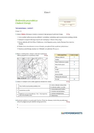 Test z rozdzialu 3 ludnosc i urbanizacja w polsce - Geografia - Zakres