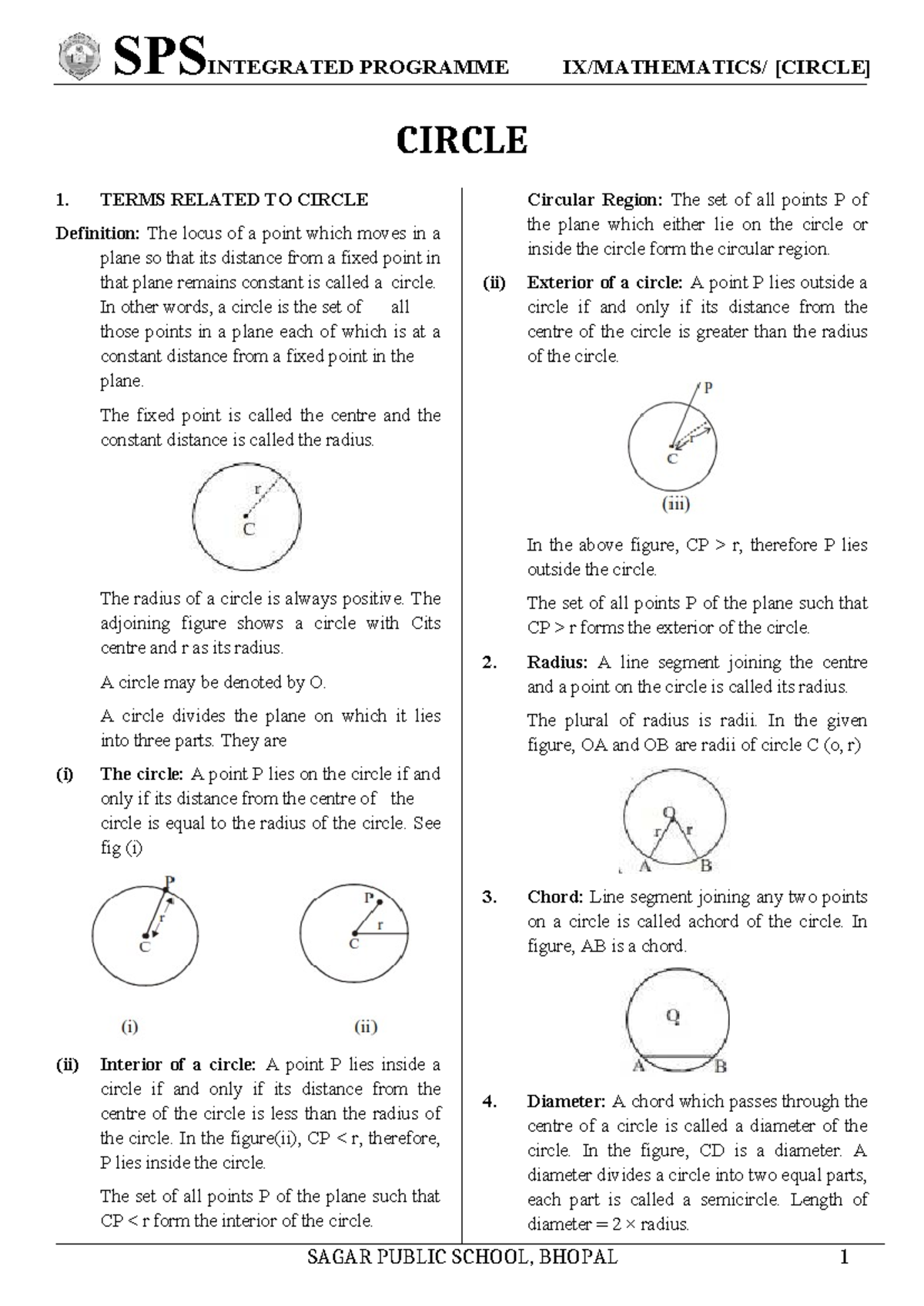 SPS INTEGRATED PROGRAMME: Understanding Circle Concepts and Theorems ...