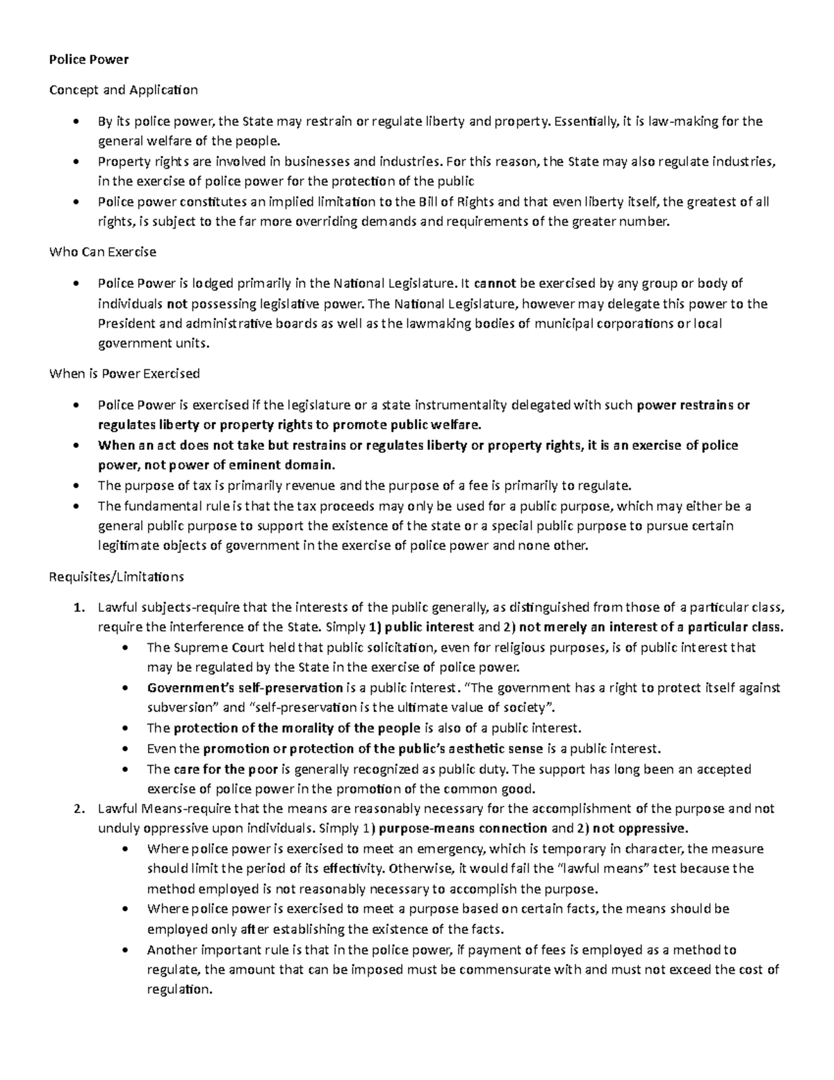 Consti 2 Midterm Notes: Police Power and Eminent Domain Concepts - Studocu